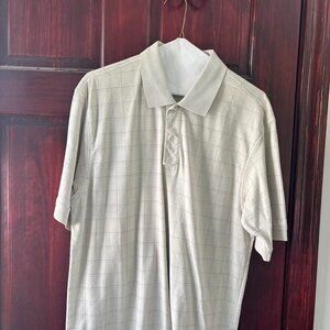 white grid pattern polo shirt